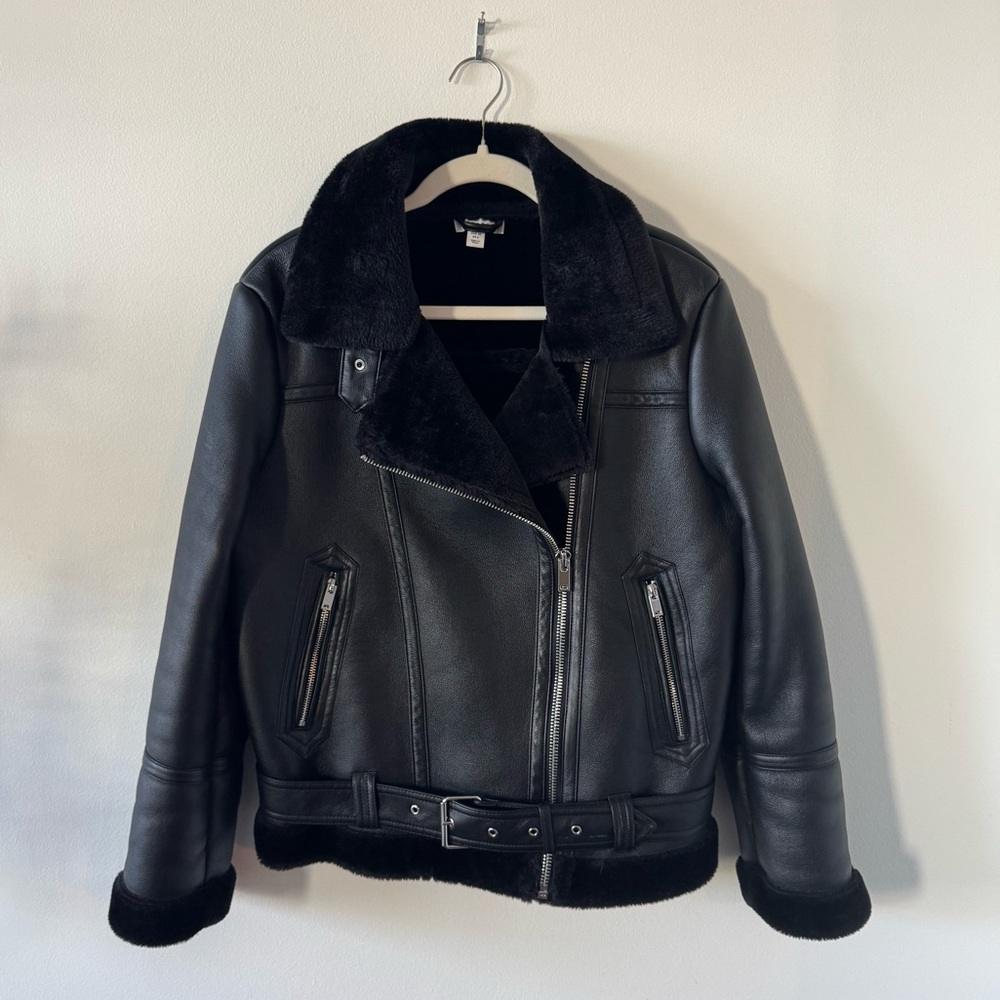 TOPSHOP black faux leather and fur jacket
